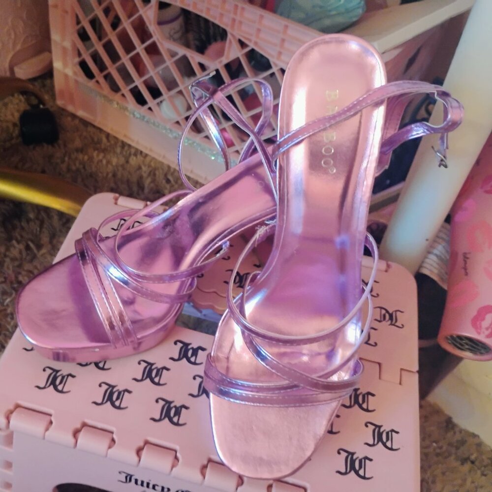 Purple metallic platform heels
